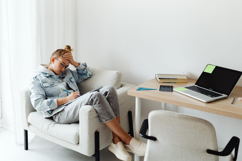 Teenage girl does homework